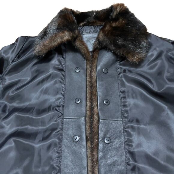 KATHY IRELAND Faux Fur Leather Trim Open Jacket LARGE - Picture 3 of 16